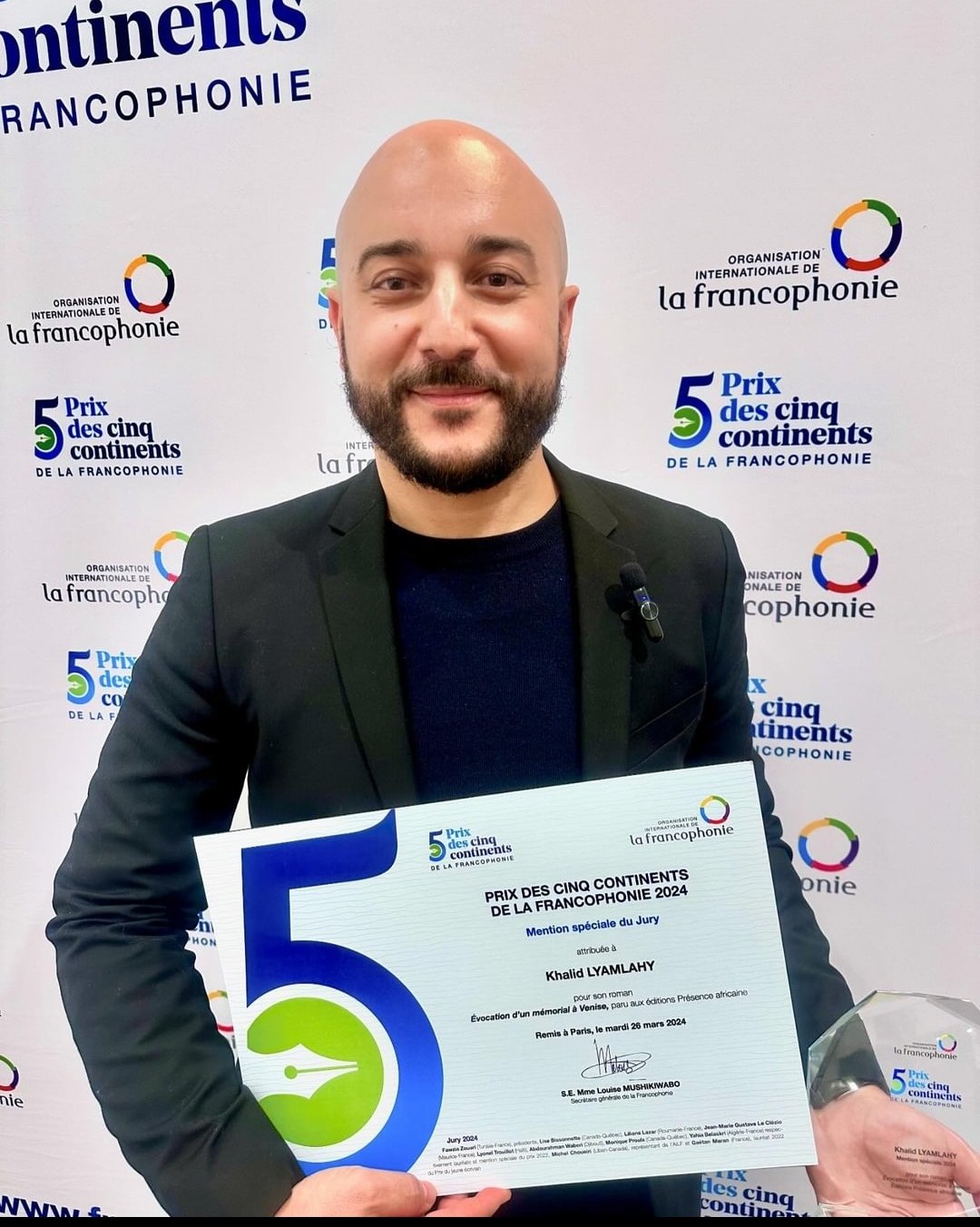 Khalid Lyamlahy remporte la Mention Spéciale du Prix des 5 Continents de la Francophonie 2024 pour « Évocation d’un mémorial à Venise »